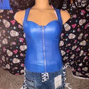 Lydia USA Front Zip Tie Back Corset Royal Blue
